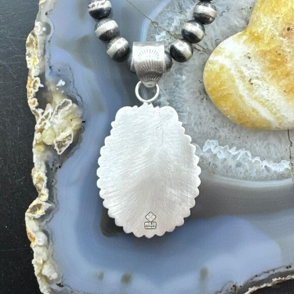 Sterling Southwestern Style Oval Peanut Obsidian Decorated Pendant For Women - Picture 7 of 10